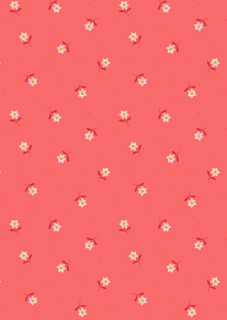 Lewis & Irene | Hibiscus Hummingbird - Flower Dot on Coral £7pm
