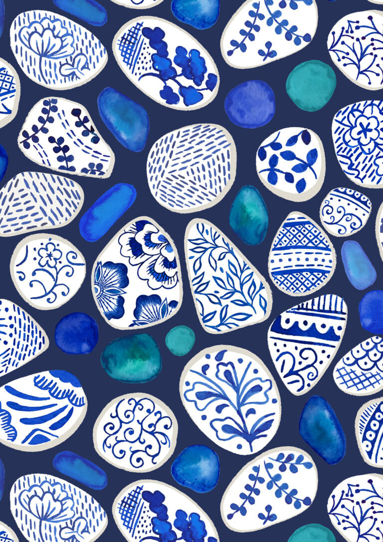 Lewis & Irene | Porcelain & Sea Glass | Sea Glass & Pottery Fragments - dark blue £16pm