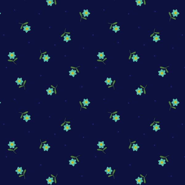 Lewis & Irene | Hibiscus Hummingbird - Flower Dot on Navy Blue £7pm