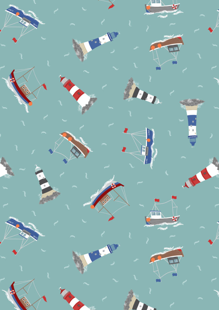 Lewis and Irene | Small Things Coastal | Boats & Lighthouses on Sea Green £8pm