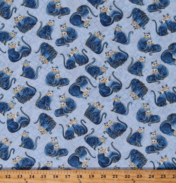 Benartex | Cat-i-tude 2 | Purrfect Together - Blue £16pm