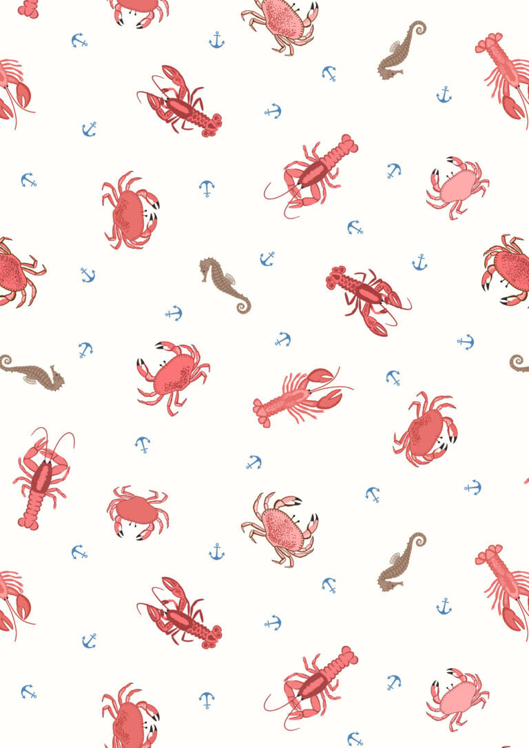 Lewis and Irene | Small Things Coastal | Crab, Lobster & Seahorses - Cream £8pm