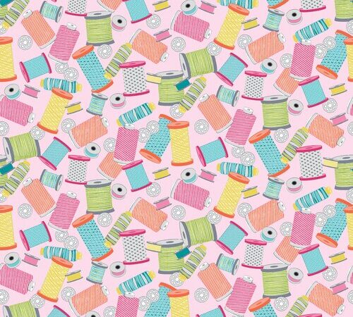 Benartex | My Happy Place | Bobbins & Spools - Pink £12pm