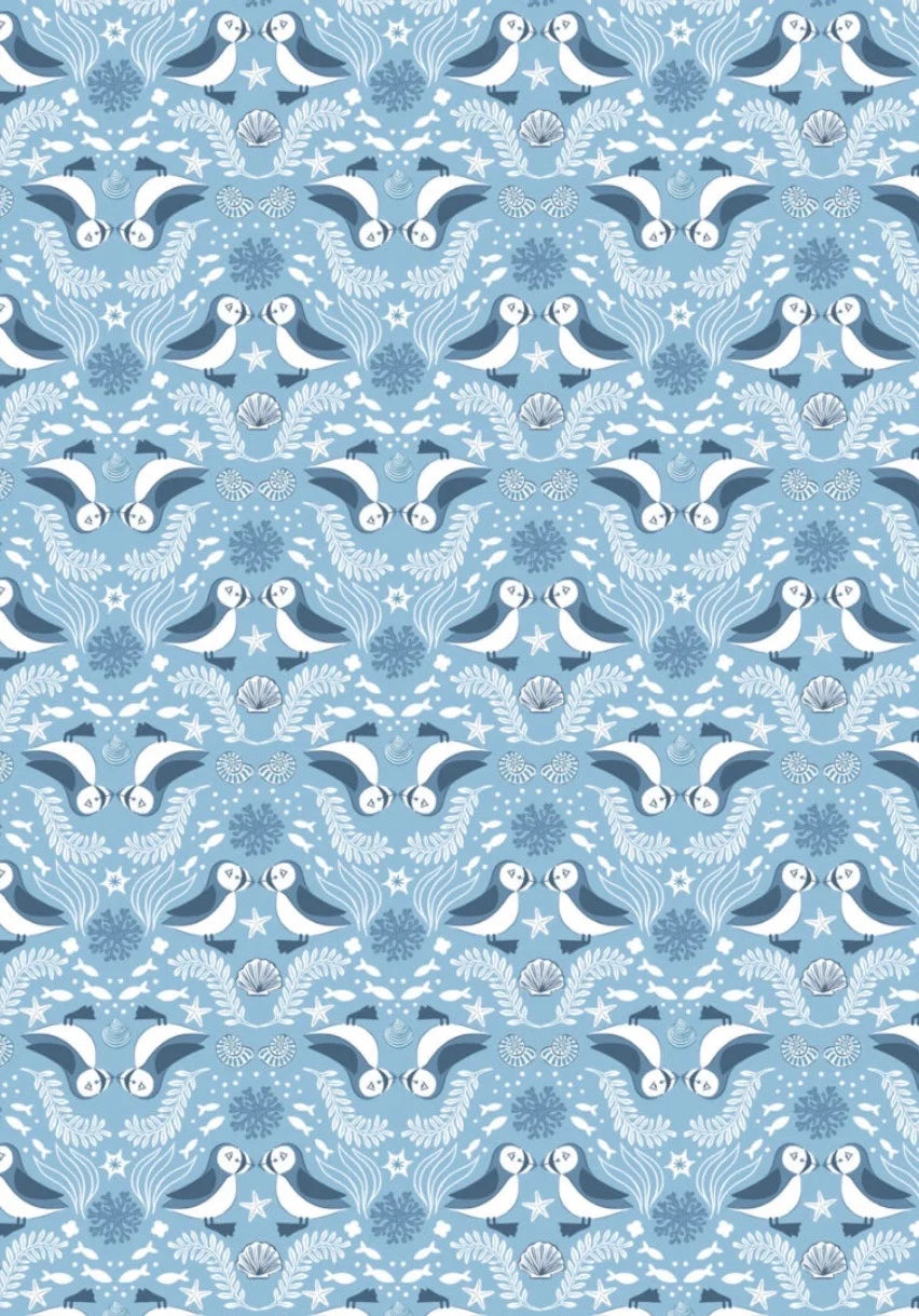 Lewis & Irene | Sea's The Day | Mirrored Puffin Blue £16pm