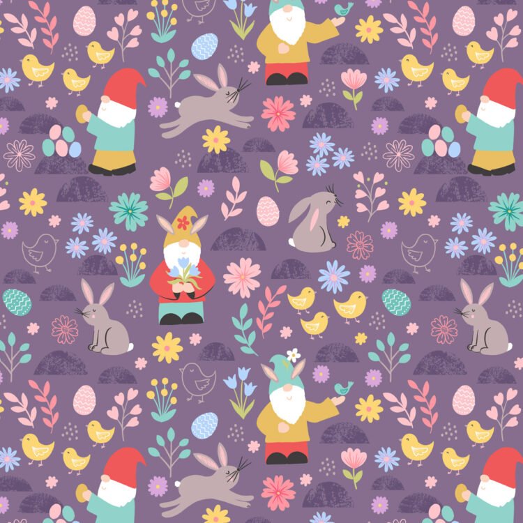 Lewis & Irene | Spring Treats | Spring Gnomes on Dark Lavender £7pm