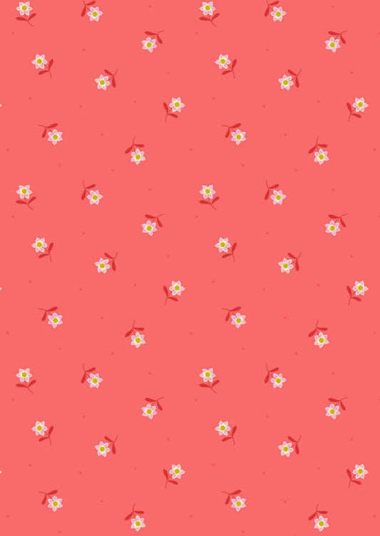 Lewis & Irene | Hibiscus Hummingbird - Flower Dot on Coral £7pm