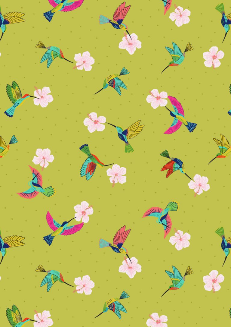 Lewis & Irene | Hibiscus Hummingbird - Scattered Hummingbirds on Tropical Green £7pm