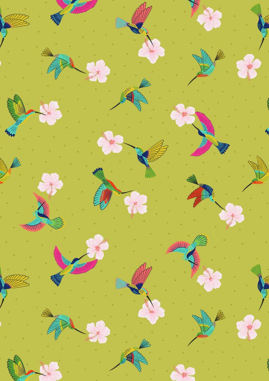 Lewis & Irene | Hibiscus Hummingbird - Scattered Hummingbirds on Tropical Green £7pm