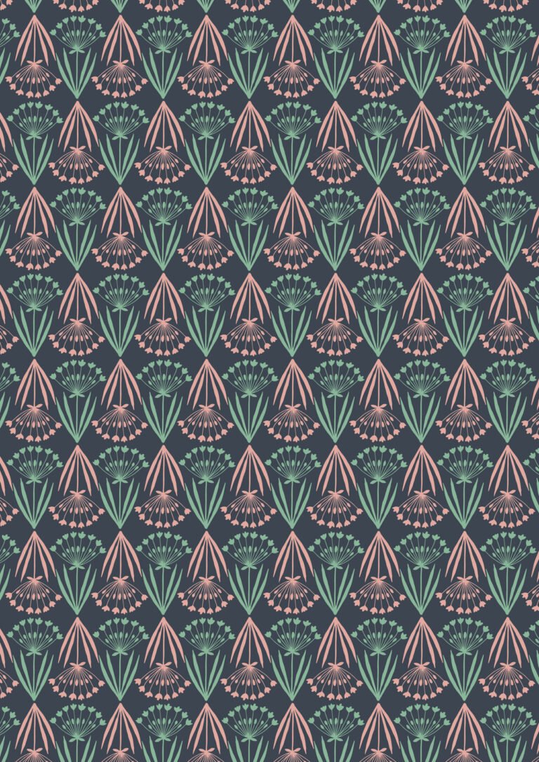 Lewis & Irene | Majolica | Floral Stems on Dark Blue £7pm