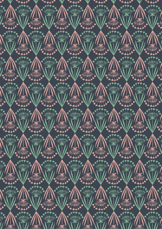 Lewis & Irene | Majolica | Floral Stems on Dark Blue £7pm
