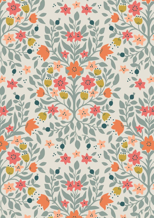 Lewis & Irene | Folk Floral | Damask on Cream £7pm