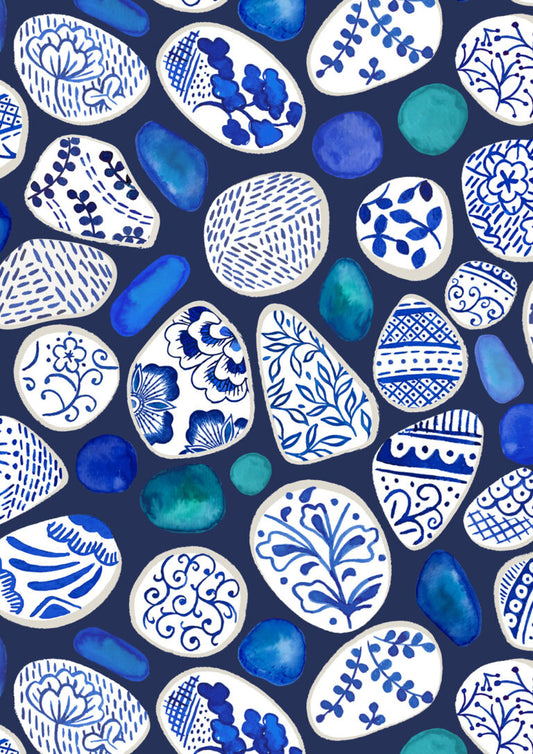 Lewis & Irene | Porcelain & Sea Glass | Sea Glass & Pottery Fragments - dark blue £16pm