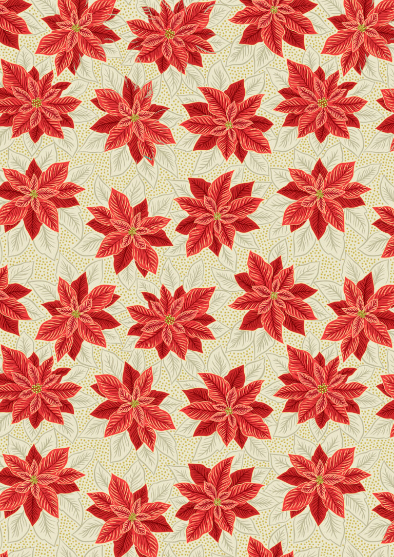 Lewis & Irene | Yuletide | Poinsettia on Cream with Gold Metallic £7pm