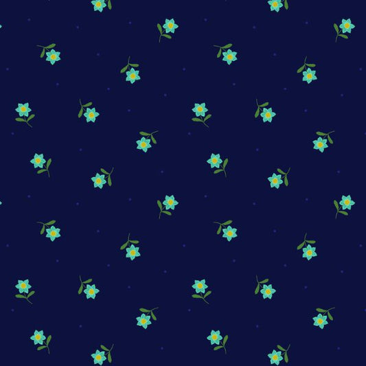 Lewis & Irene | Hibiscus Hummingbird - Flower Dot on Navy Blue £7pm