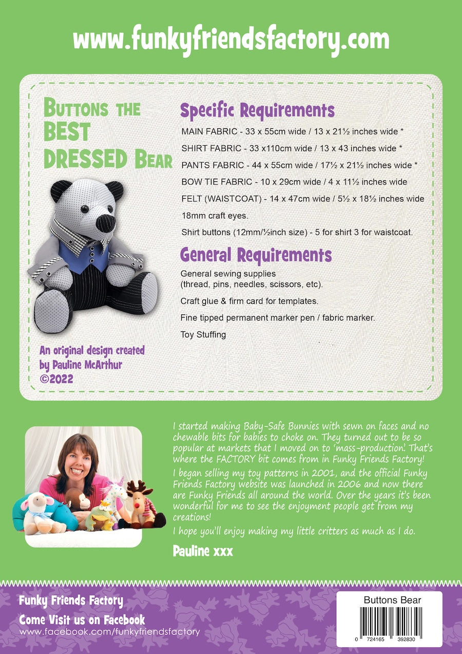 Funky Friends Factory | Buttons The Best Dressed Bear