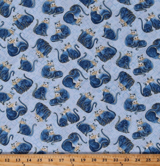 Benartex | Cat-i-tude 2 | Purrfect Together - Blue £16pm