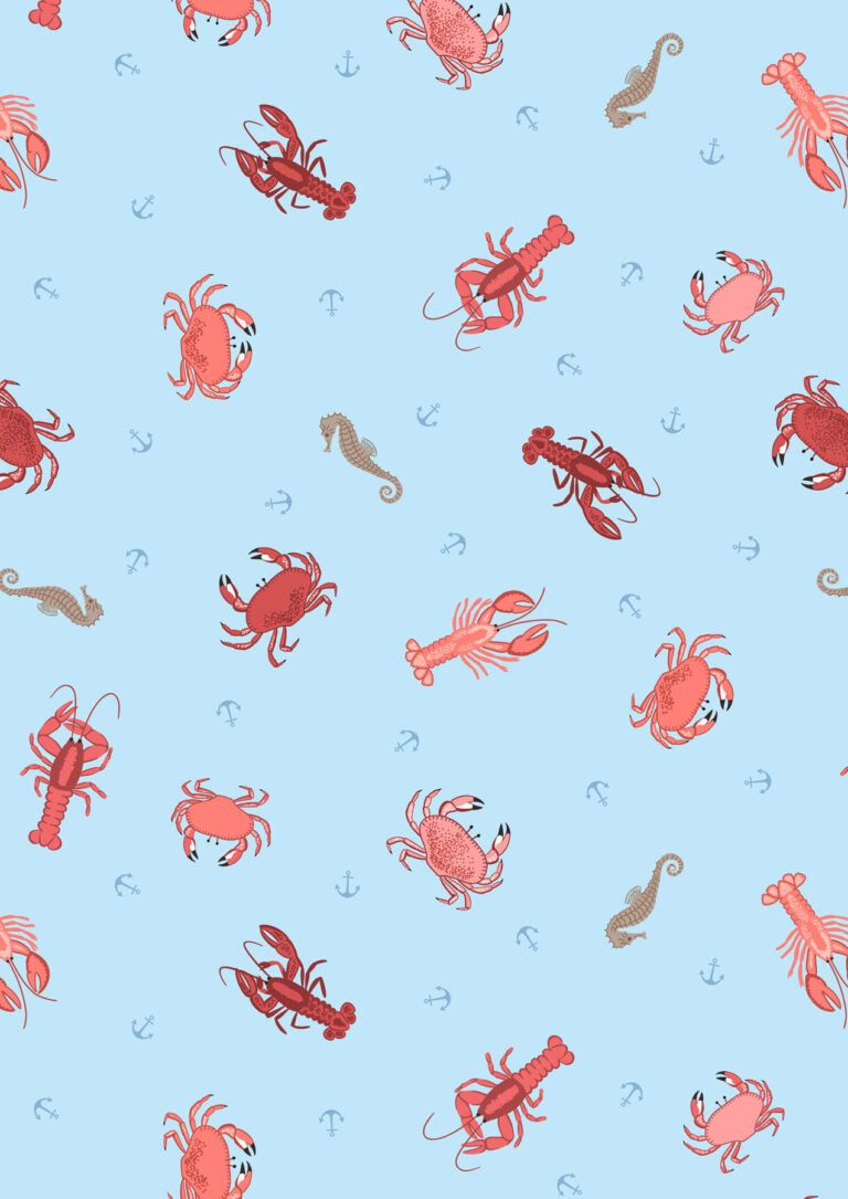 Lewis and Irene | Small Things Coastal | Crab, Lobster & Seahorses - Light Blue £8pm