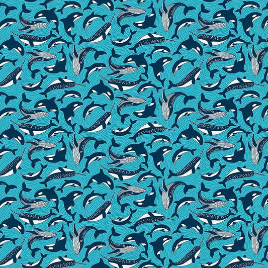 Makower | Deep Blue Sea | Fins & Tails - Blue £14pm