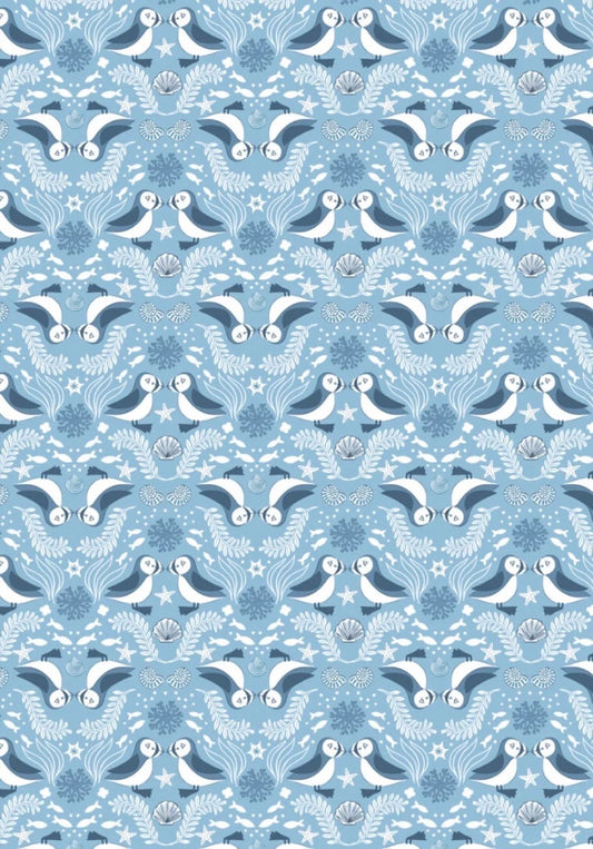 Lewis & Irene | Sea's The Day | Mirrored Puffin Blue £16pm