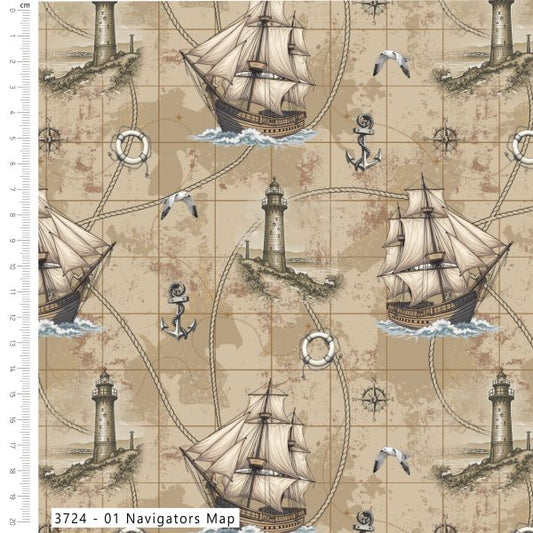 Make & Believe Fabrics | Sail Across The Sea | Navigators Maps £5pm