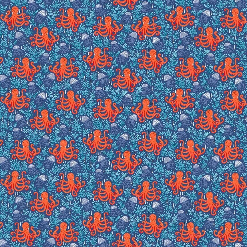 Makower | Deep Blue Sea | Octopus - Blue £14pm