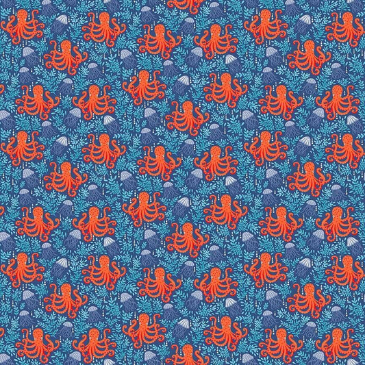 Makower | Deep Blue Sea | Octopus - Blue £14pm