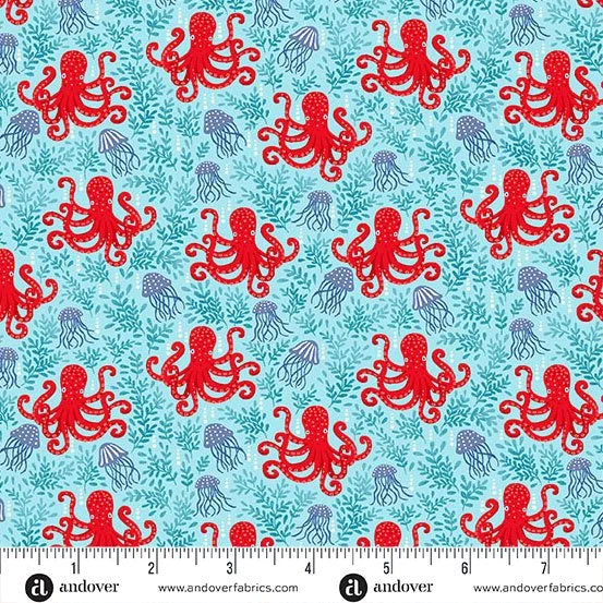 Makower | Deep Blue Sea | Octopus - Pale Blue £14pm