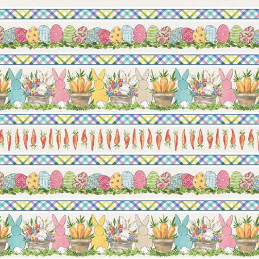 Henry Glass | Peek A Boo Bunnies - Easter Stripe £12p