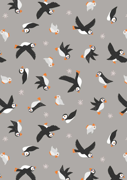 Lewis & Irene | Puffin Bay | Puffins - Warm Grey £12pm