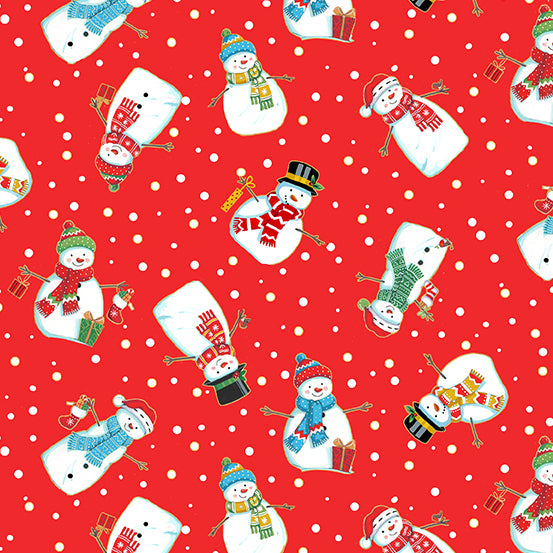 Makower | Merry Christmas | Snowmen - Red £10pm