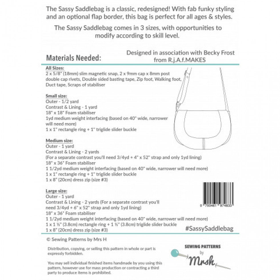 Mrs H Patterns | The Sassy Saddle Bag