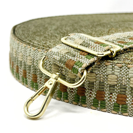 38mm Zig Zag Webbing Green/Coffee