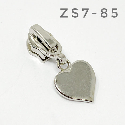 S7 No.5 Deluxe Heart Zip Slider in Silver. ZS7-85